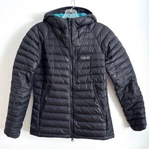 RAB WOMENS Indonesia Pertex Nikwax 90% Down Hood Microlight Black Jacket Small